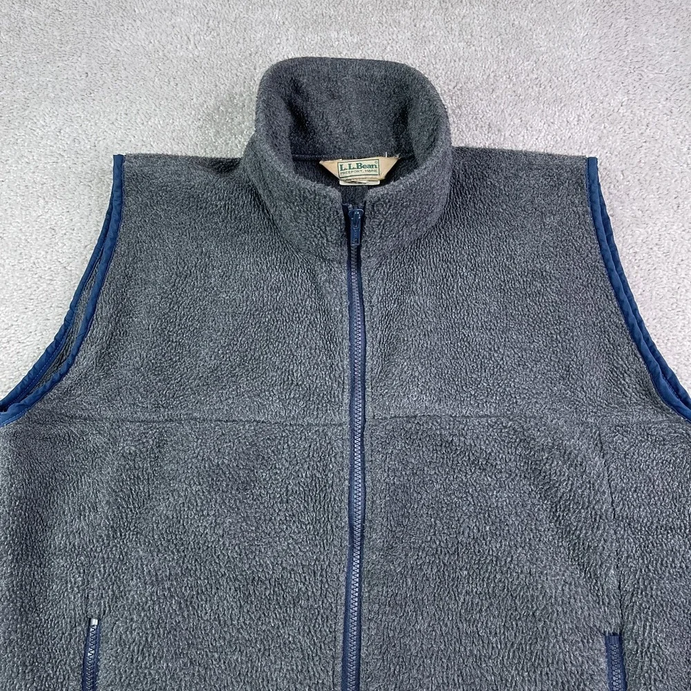 Vintage LL Bean Vest Mens Large Grey Fleece Full Zip Mountain Hiking Made in USA